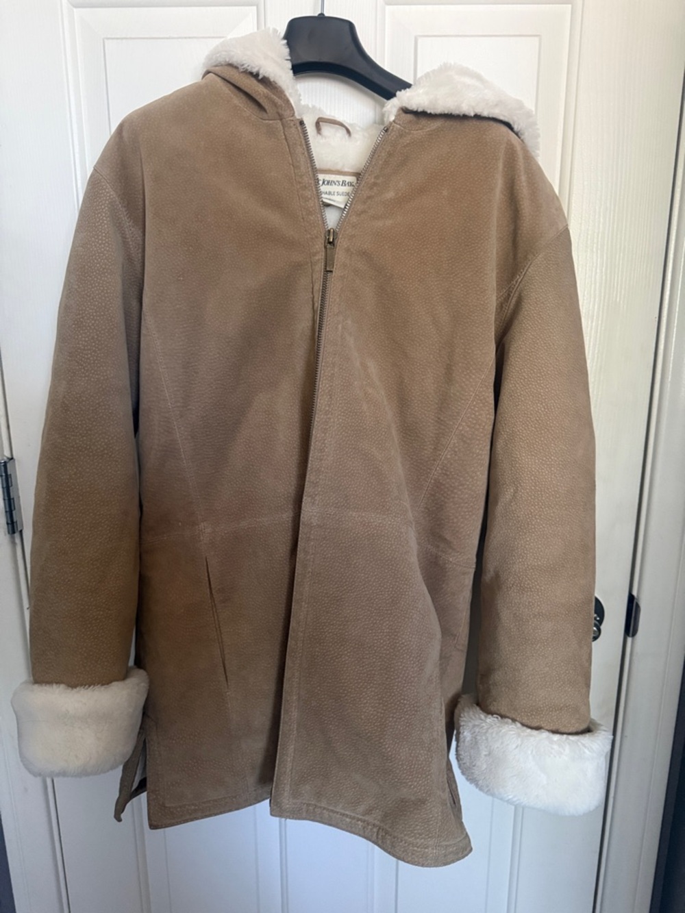 St. John's Bay Taupe Shearling-Lined Zip Jacket with White Trim